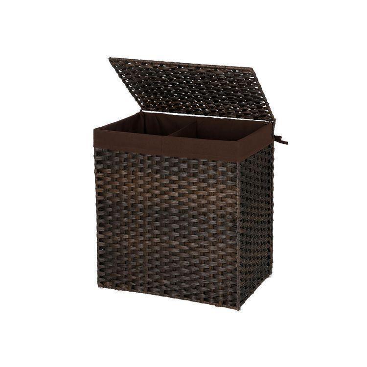Brown Handwoven Double Laundry Hamper FredCo