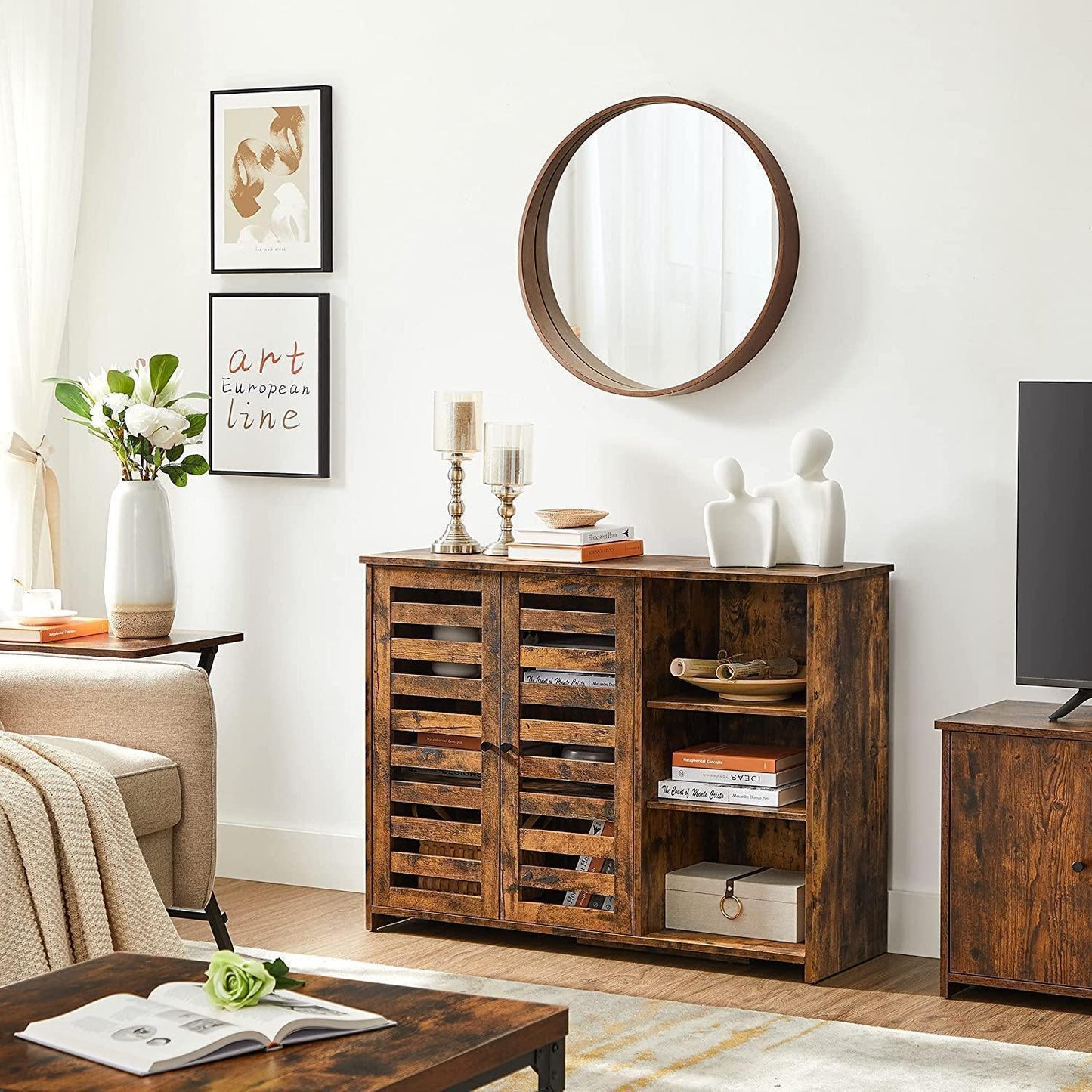 Brown Kitchen Buffet Sideboard with Shelves FredCo