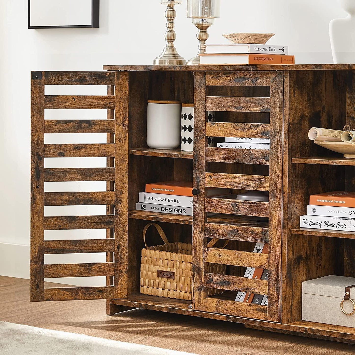 Brown Kitchen Buffet Sideboard with Shelves FredCo