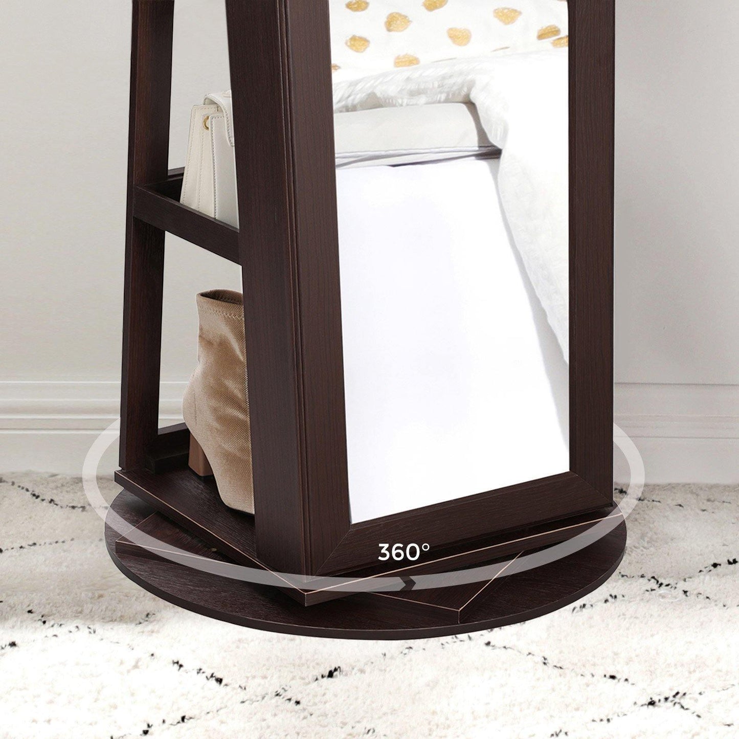 Brown Swivel Jewelry Armoire with Mirror FredCo