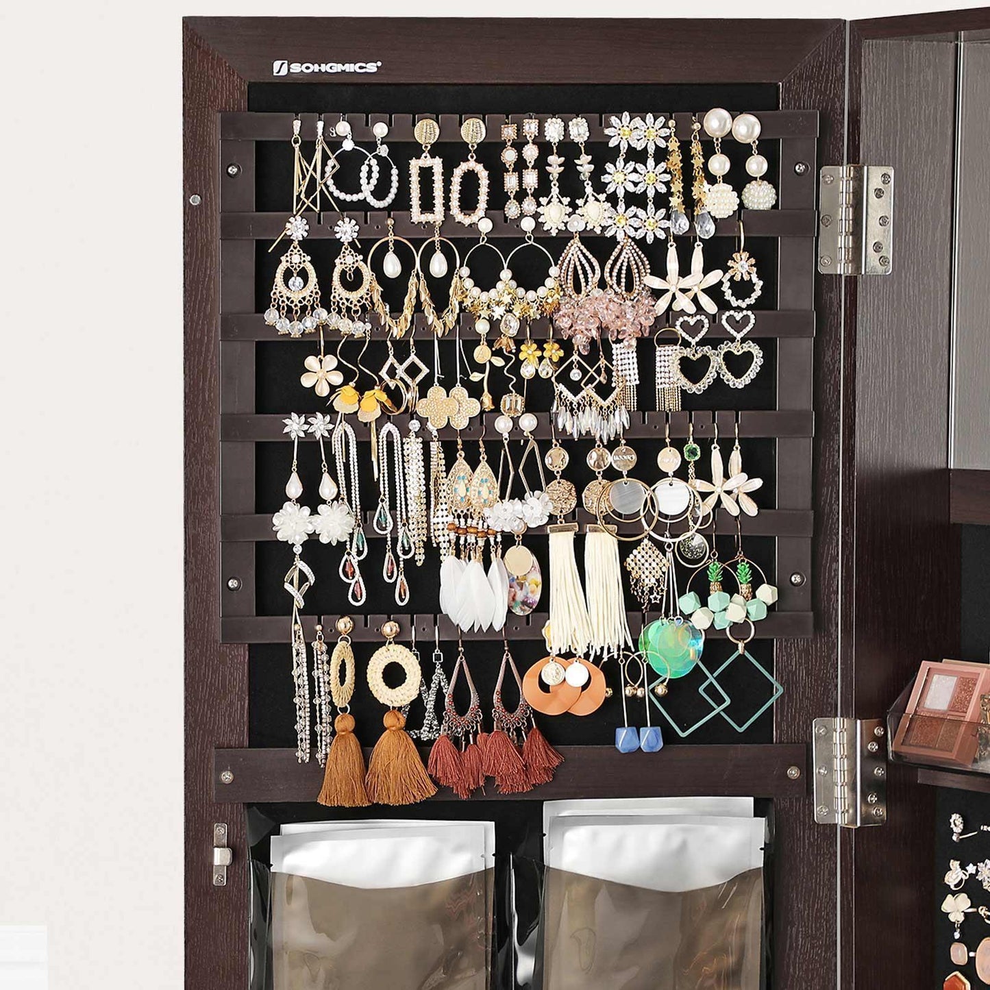 Brown Swivel Jewelry Armoire with Mirror FredCo