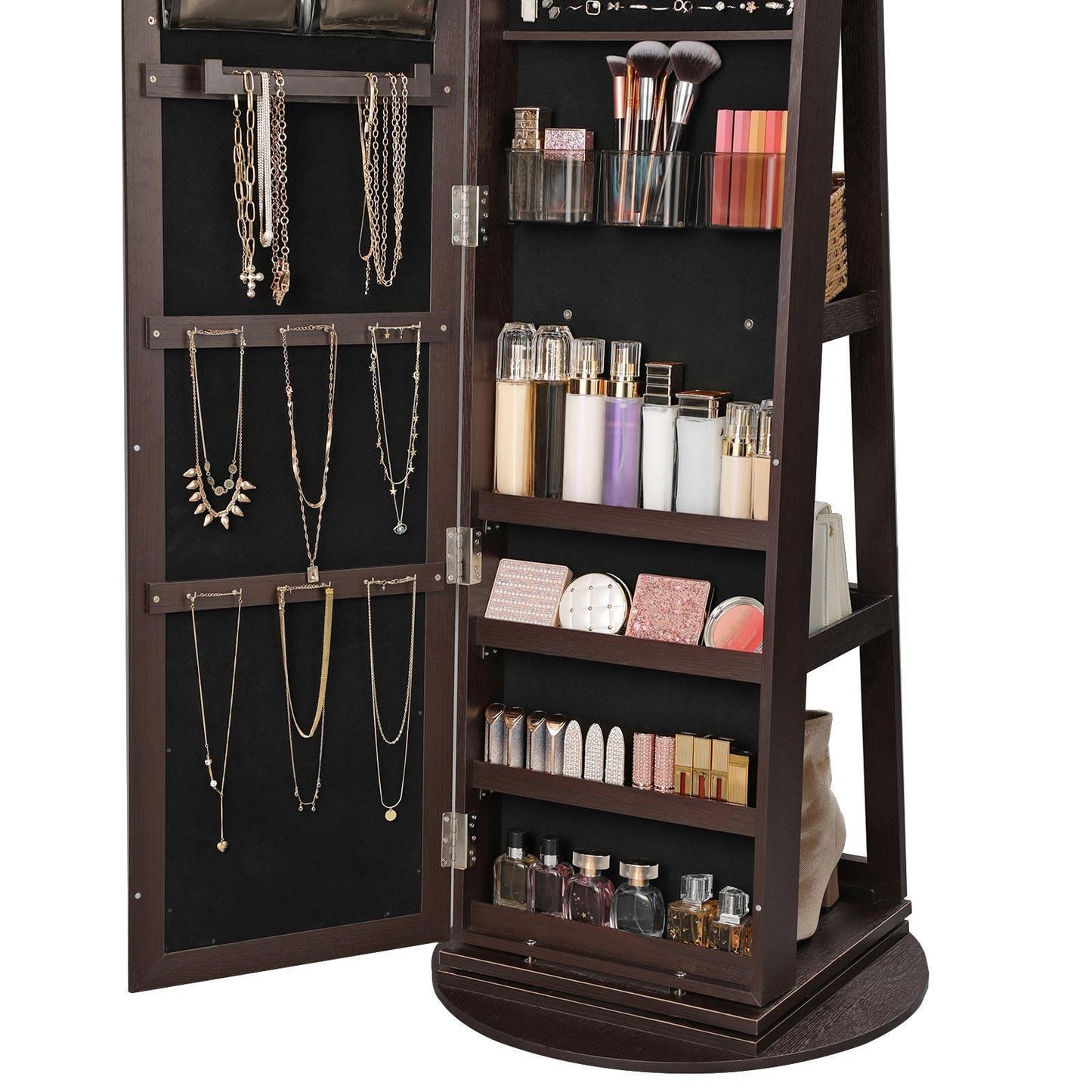 Brown Swivel Jewelry Armoire with Mirror FredCo
