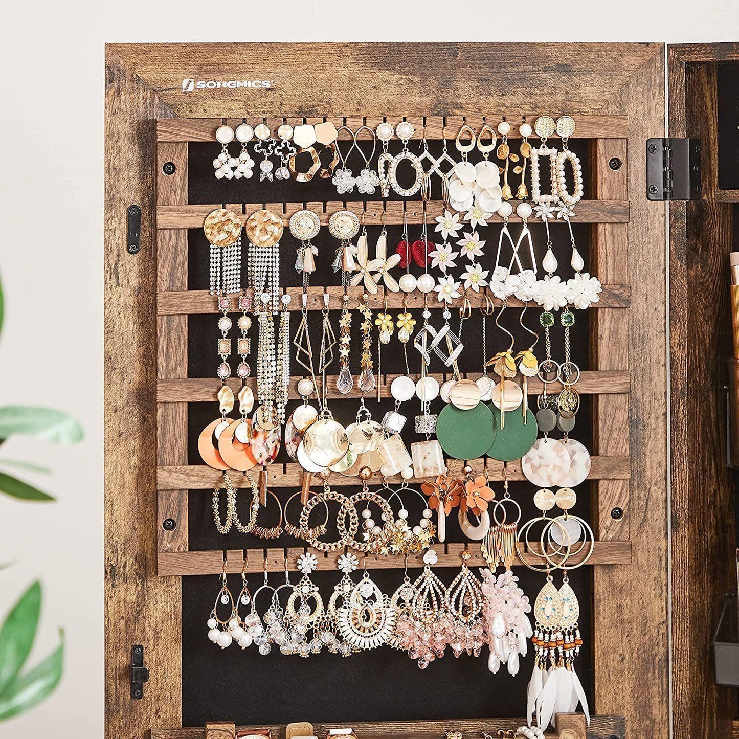 Brown Wall-Mounted Jewelry Box with Mirror FredCo