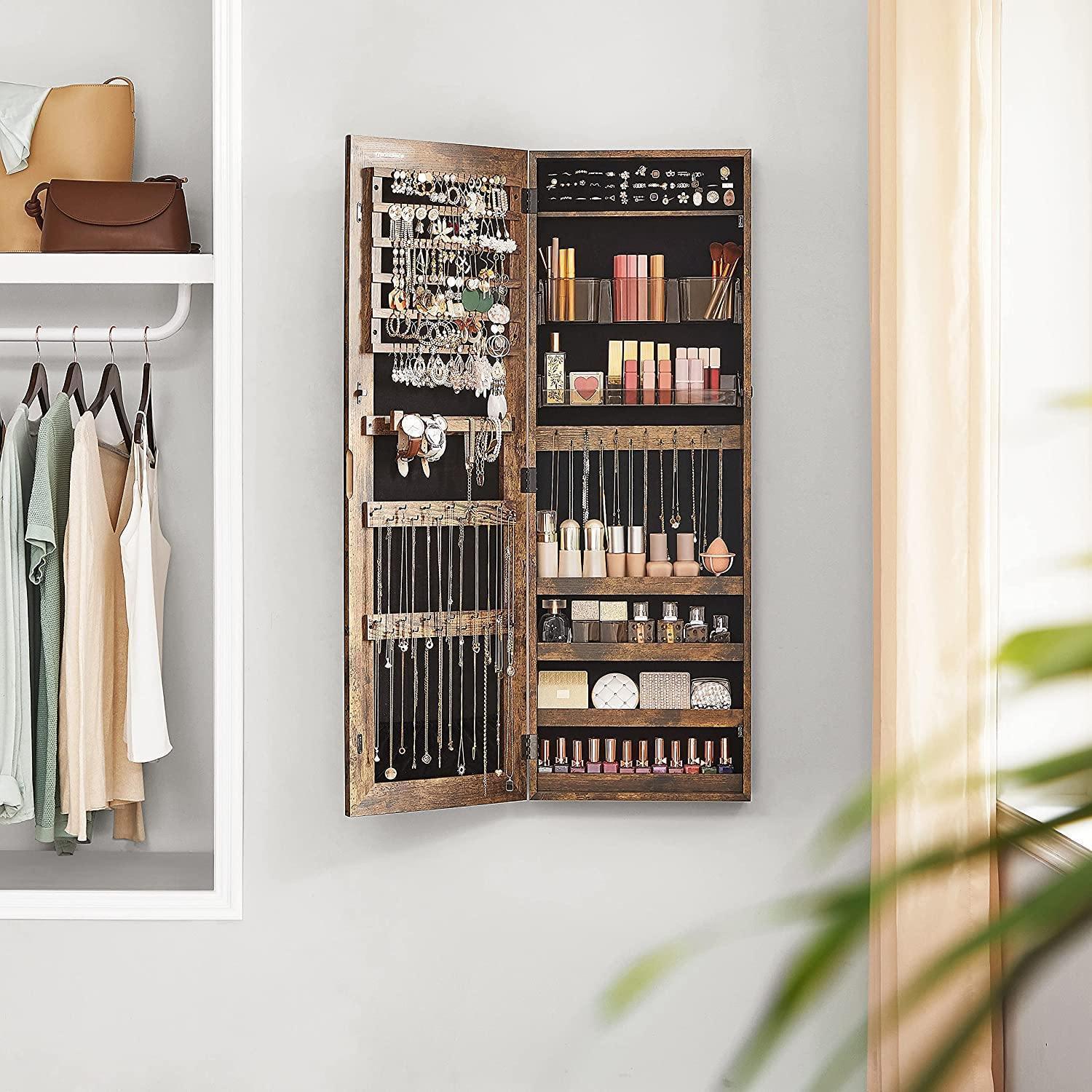 Brown Wall-Mounted Jewelry Box with Mirror FredCo