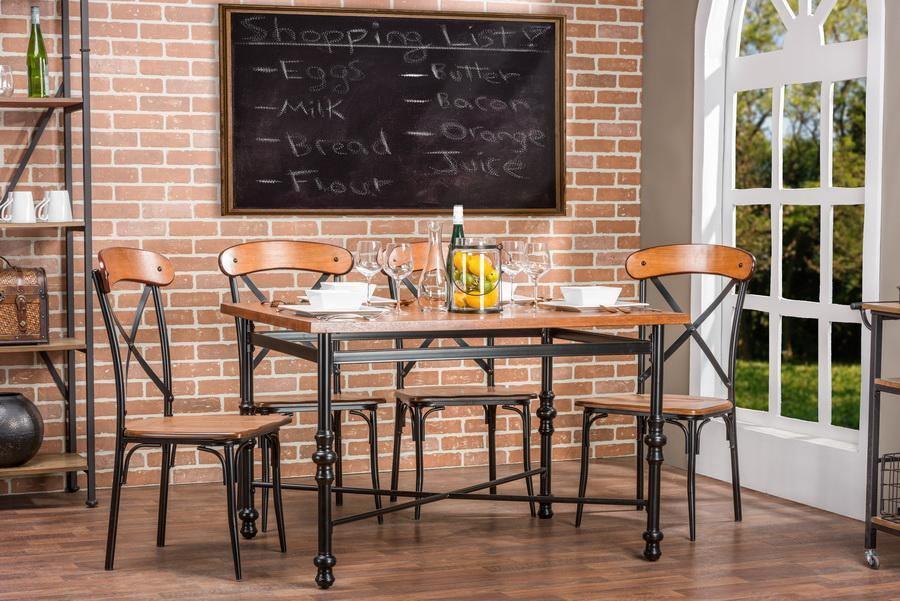 Broxburn Light Brown Wood & Metal Dining Table FredCo