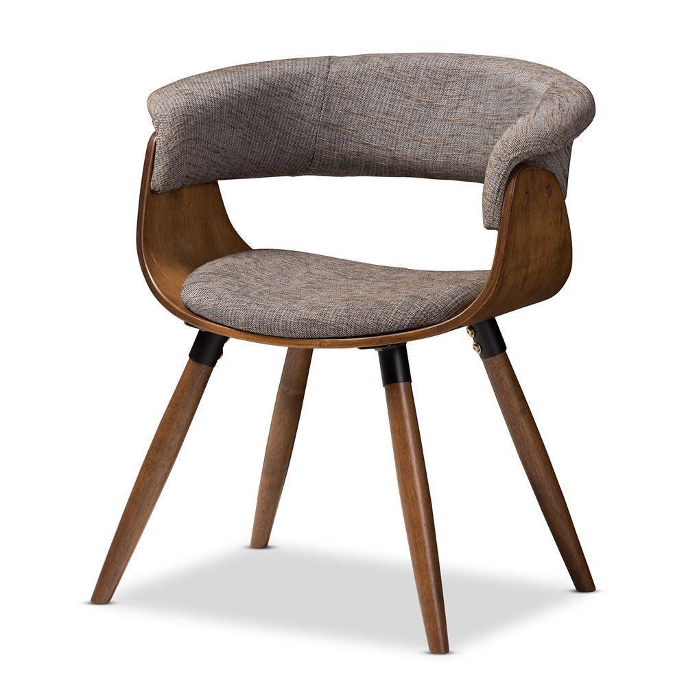 Bryce Mid-Century Modern Grey Fabric Upholstered Walnut Finished Bent Wood Dining Chair FredCo