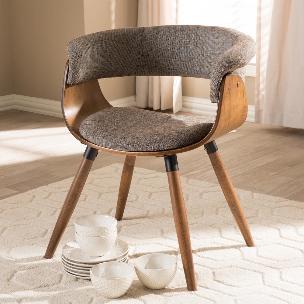 Bryce Mid-Century Modern Grey Fabric Upholstered Walnut Finished Bent Wood Dining Chair FredCo