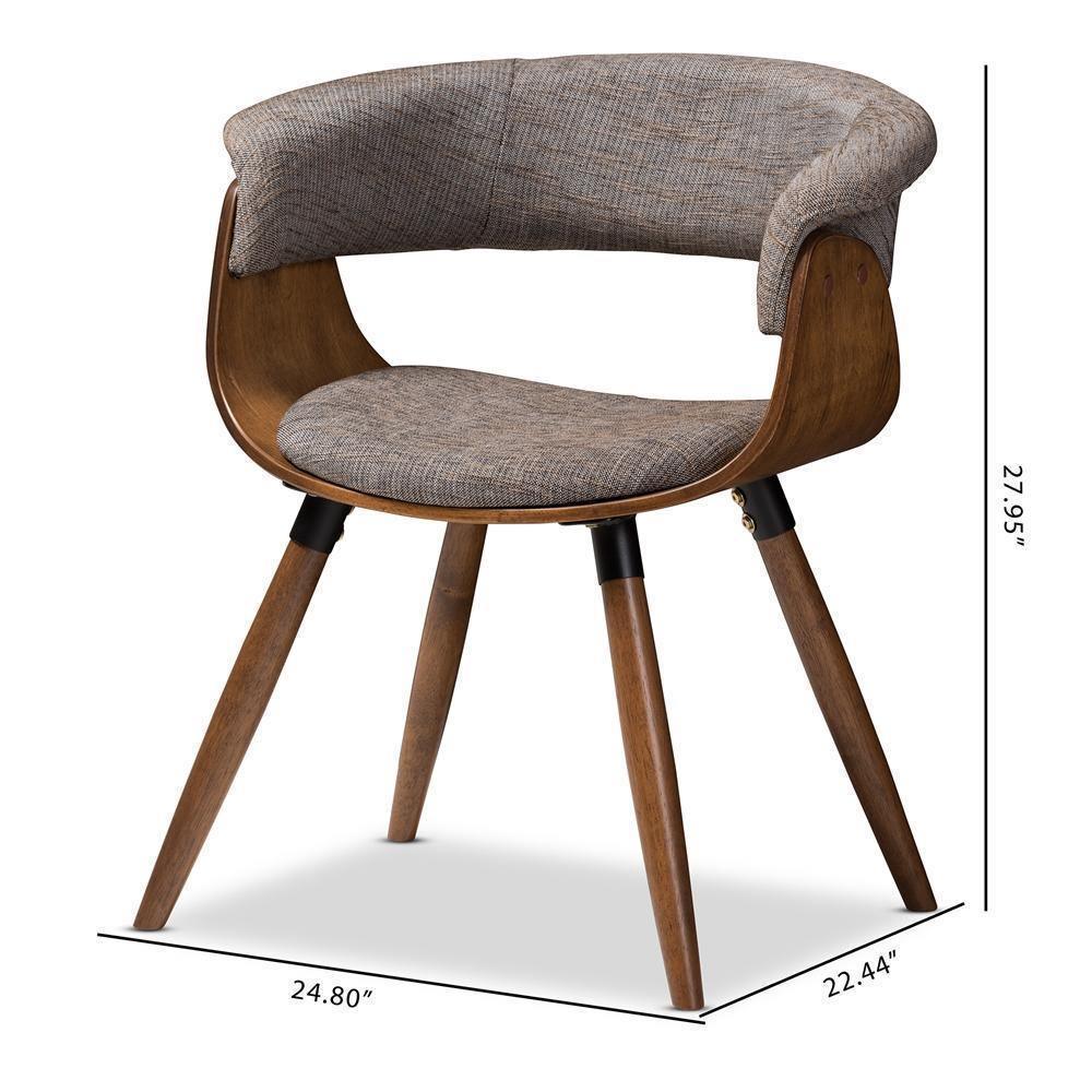 Bryce Mid-Century Modern Grey Fabric Upholstered Walnut Finished Bent Wood Dining Chair FredCo