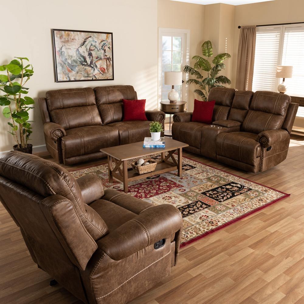 Buckley Modern and Contemporary Light Brown Faux Leather Upholstered 3-Piece Reclining Living Room Set FredCo