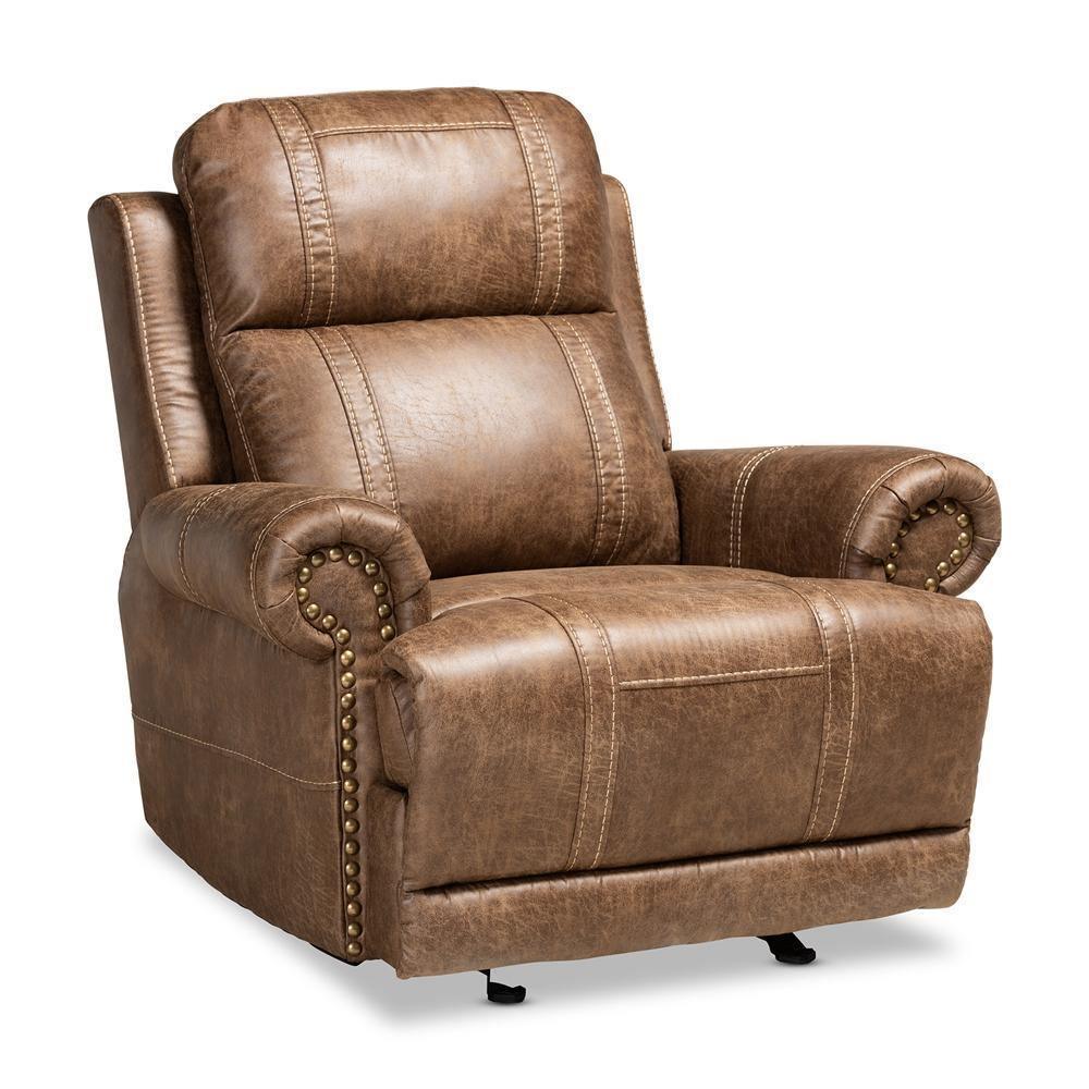 Buckley Modern and Contemporary Light Brown Faux Leather Upholstered 3-Piece Reclining Living Room Set FredCo