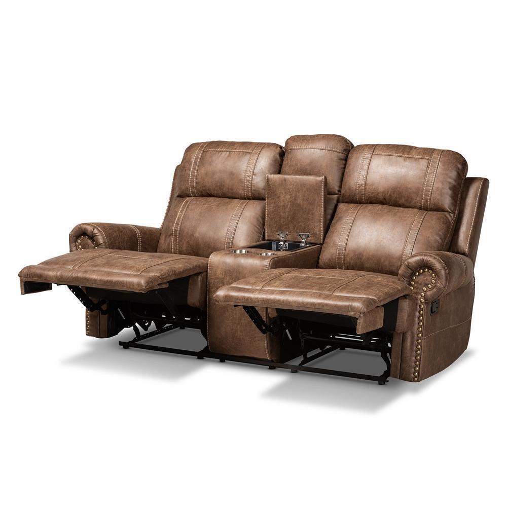 Buckley Modern and Contemporary Light Brown Faux Leather Upholstered 3-Piece Reclining Living Room Set FredCo