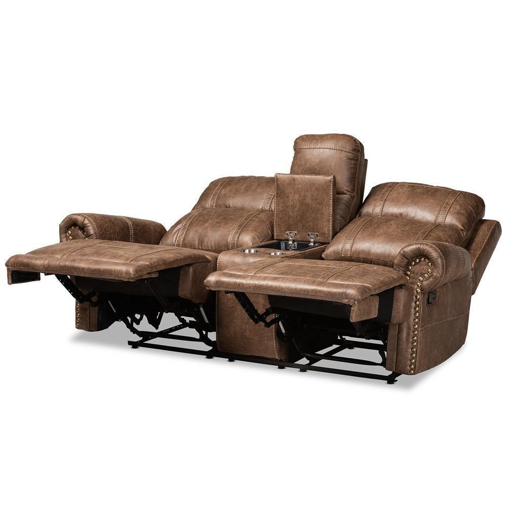 Buckley Modern and Contemporary Light Brown Faux Leather Upholstered 3-Piece Reclining Living Room Set FredCo
