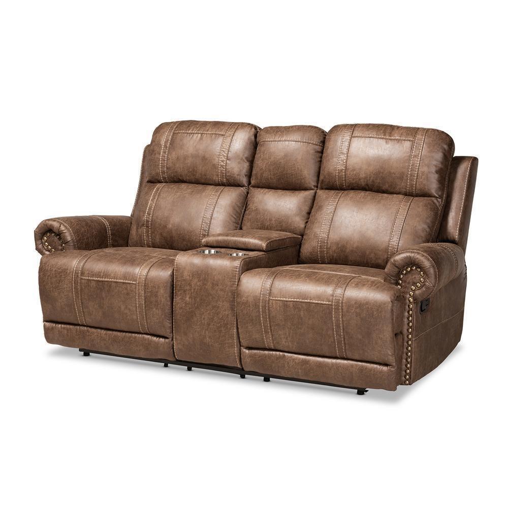 Buckley Modern and Contemporary Light Brown Faux Leather Upholstered 3-Piece Reclining Living Room Set FredCo