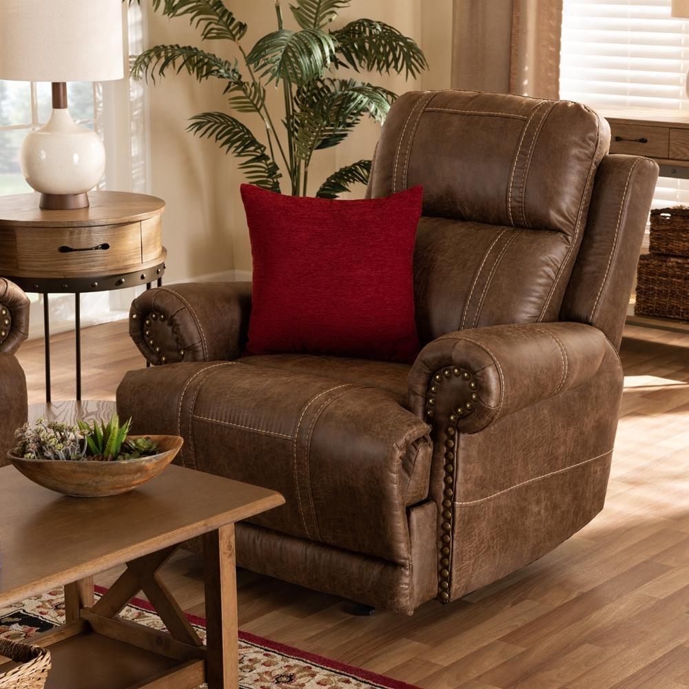 Buckley Modern and Contemporary Light Brown Faux Leather Upholstered Recliner FredCo