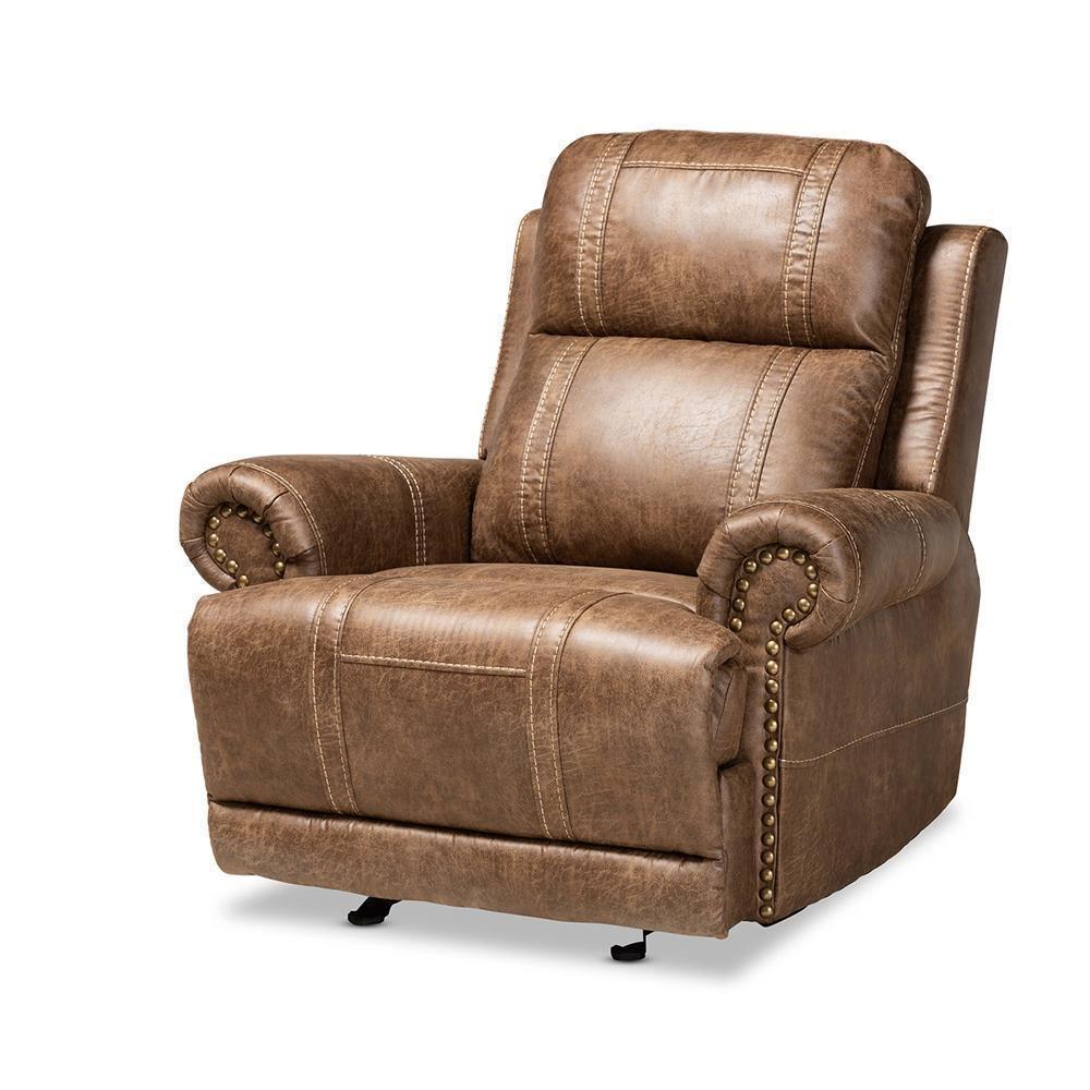Buckley Modern and Contemporary Light Brown Faux Leather Upholstered Recliner FredCo
