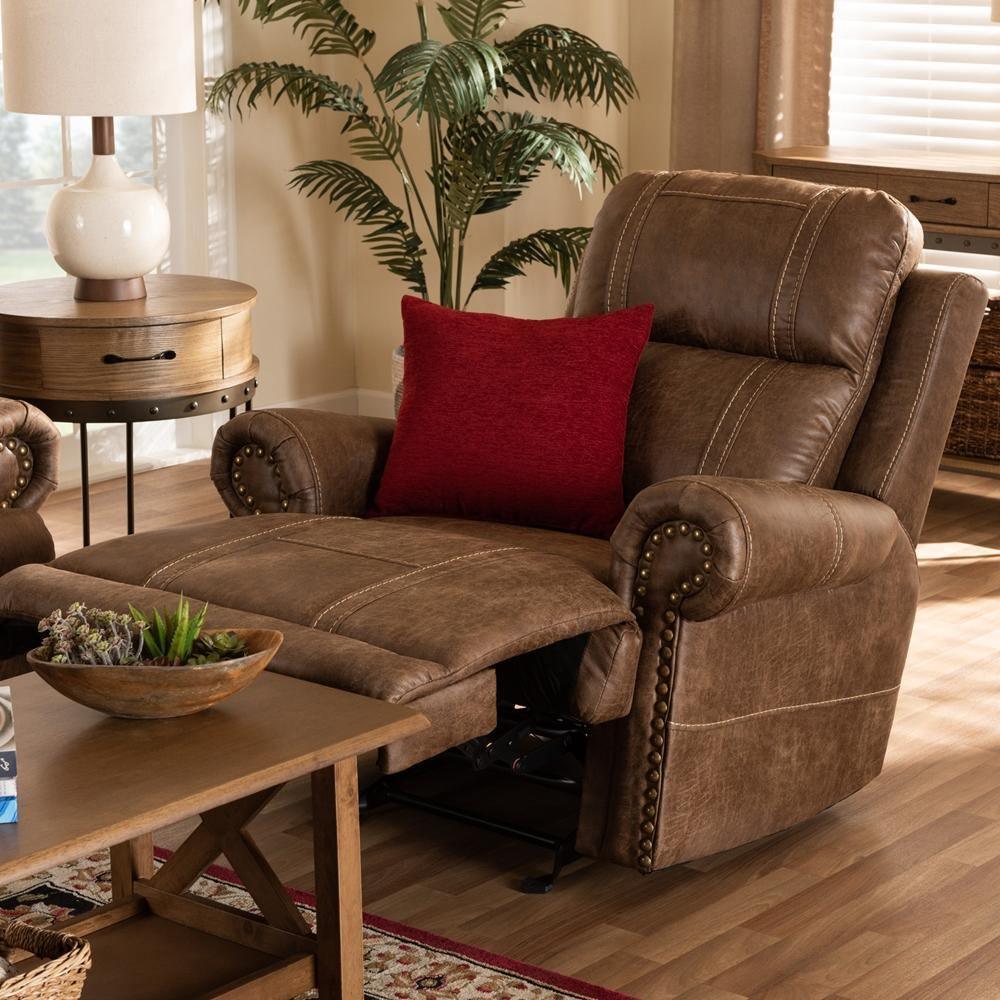 Buckley Modern and Contemporary Light Brown Faux Leather Upholstered Recliner FredCo