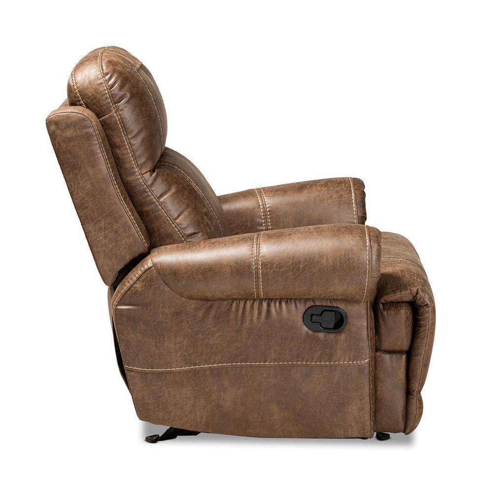 Buckley Modern and Contemporary Light Brown Faux Leather Upholstered Recliner FredCo