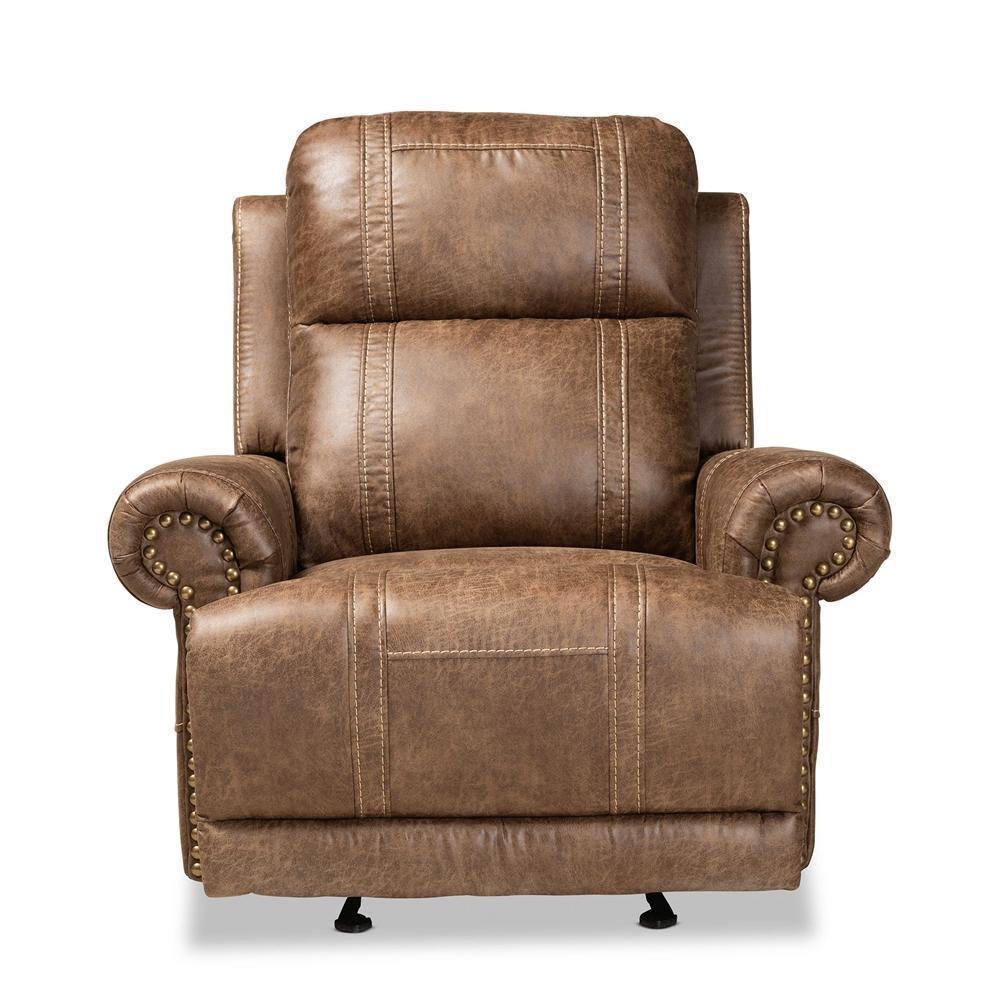 Buckley Modern and Contemporary Light Brown Faux Leather Upholstered Recliner FredCo