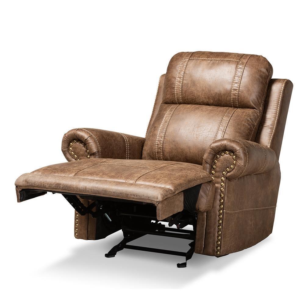 Buckley Modern and Contemporary Light Brown Faux Leather Upholstered Recliner FredCo