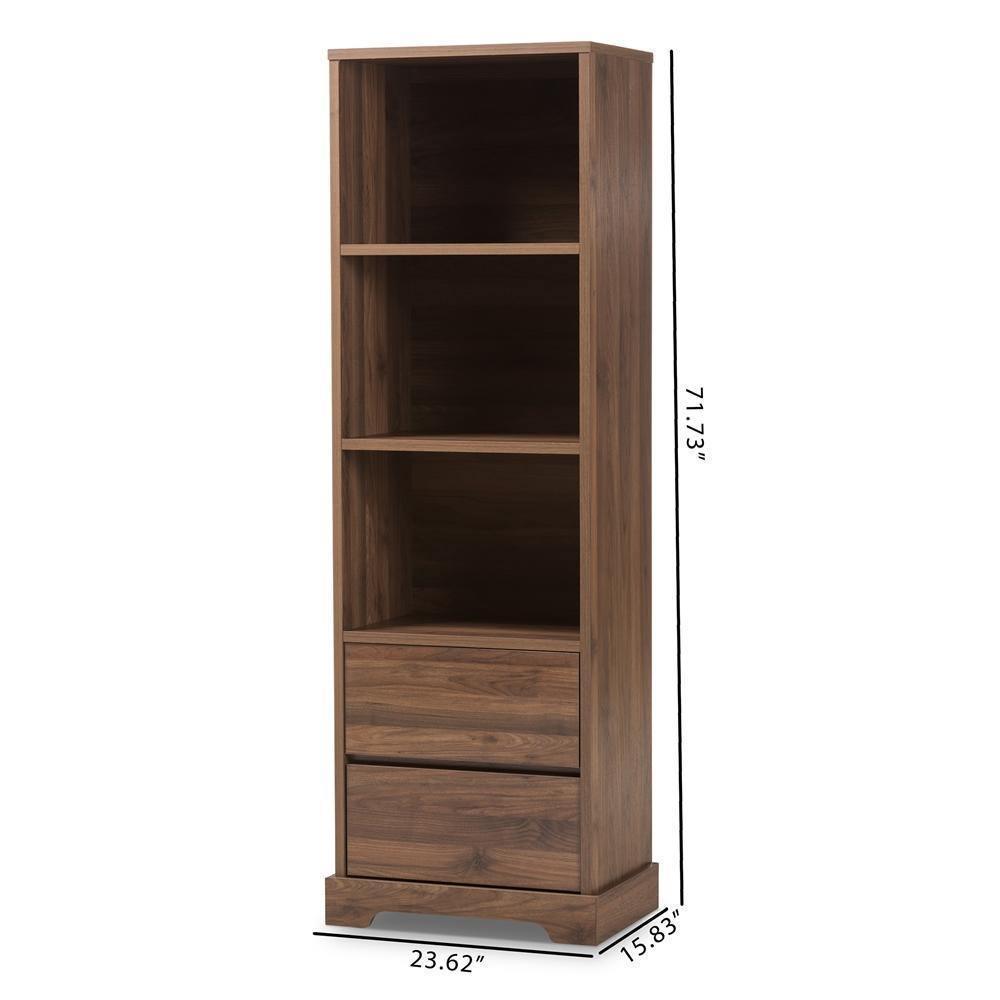 Burnwood Modern and Contemporary Walnut Brown Finished Wood 2-Drawer Bookcase FredCo