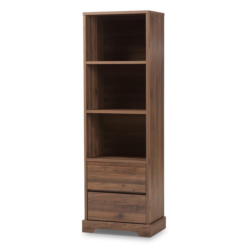 Burnwood Modern and Contemporary Walnut Brown Finished Wood 2-Drawer Bookcase FredCo
