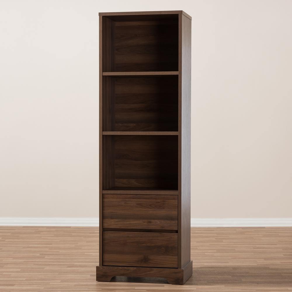 Burnwood Modern and Contemporary Walnut Brown Finished Wood 2-Drawer Bookcase FredCo