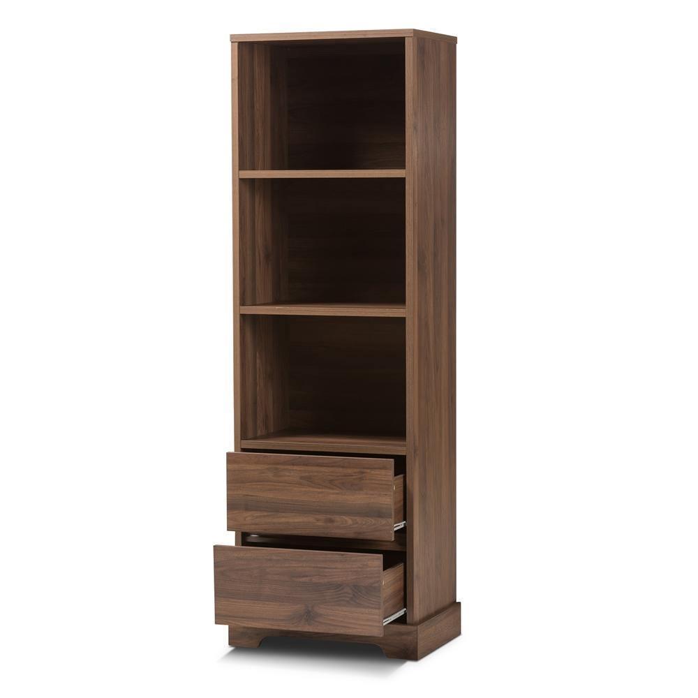Burnwood Modern and Contemporary Walnut Brown Finished Wood 2-Drawer Bookcase FredCo