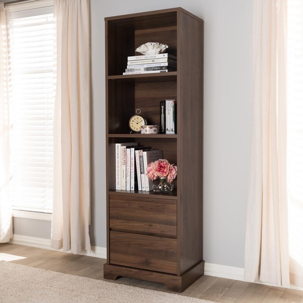 Burnwood Modern and Contemporary Walnut Brown Finished Wood 2-Drawer Bookcase FredCo