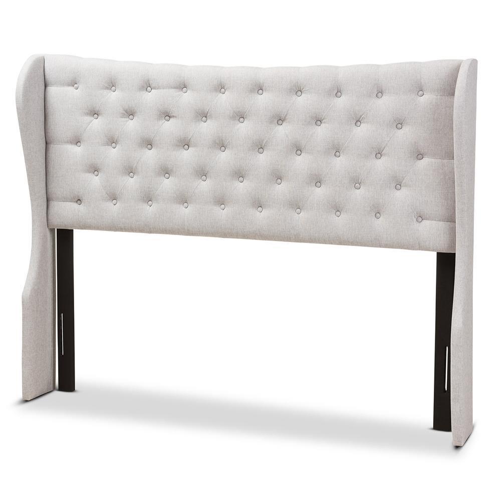 Cadence Modern and Contemporary Greyish Beige Fabric Button-Tufted King Size Winged Headboard FredCo