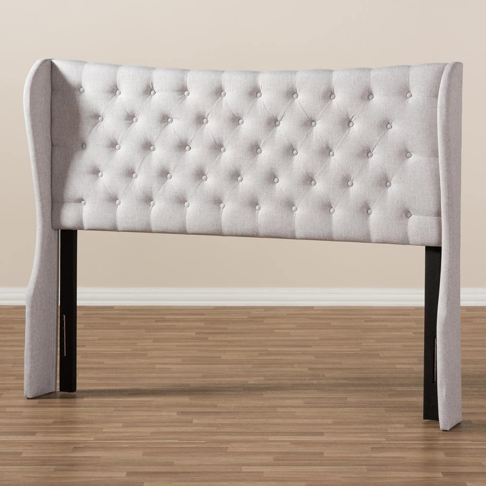 Cadence Modern and Contemporary Greyish Beige Fabric Button-Tufted King Size Winged Headboard FredCo