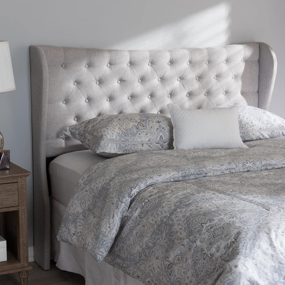 Cadence Modern and Contemporary Greyish Beige Fabric Button-Tufted King Size Winged Headboard FredCo