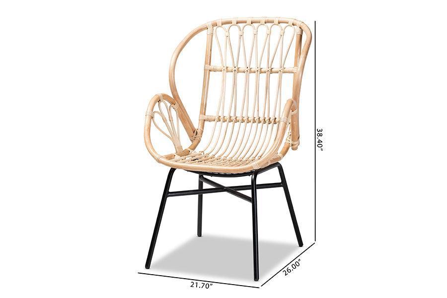 Caelia Modern Bohemian Natural Brown Rattan and Black Metal Chair FredCo