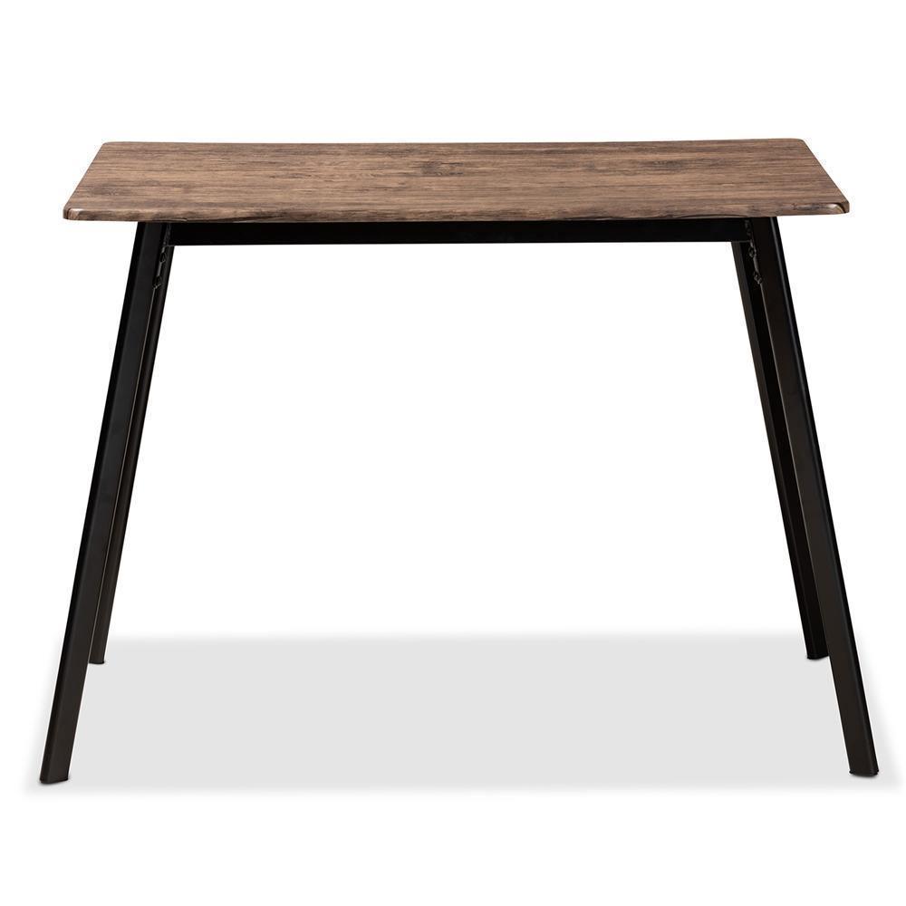 Calder Mid-Century Modern Walnut Brown Finished Wood and Black Metal Dining Table FredCo