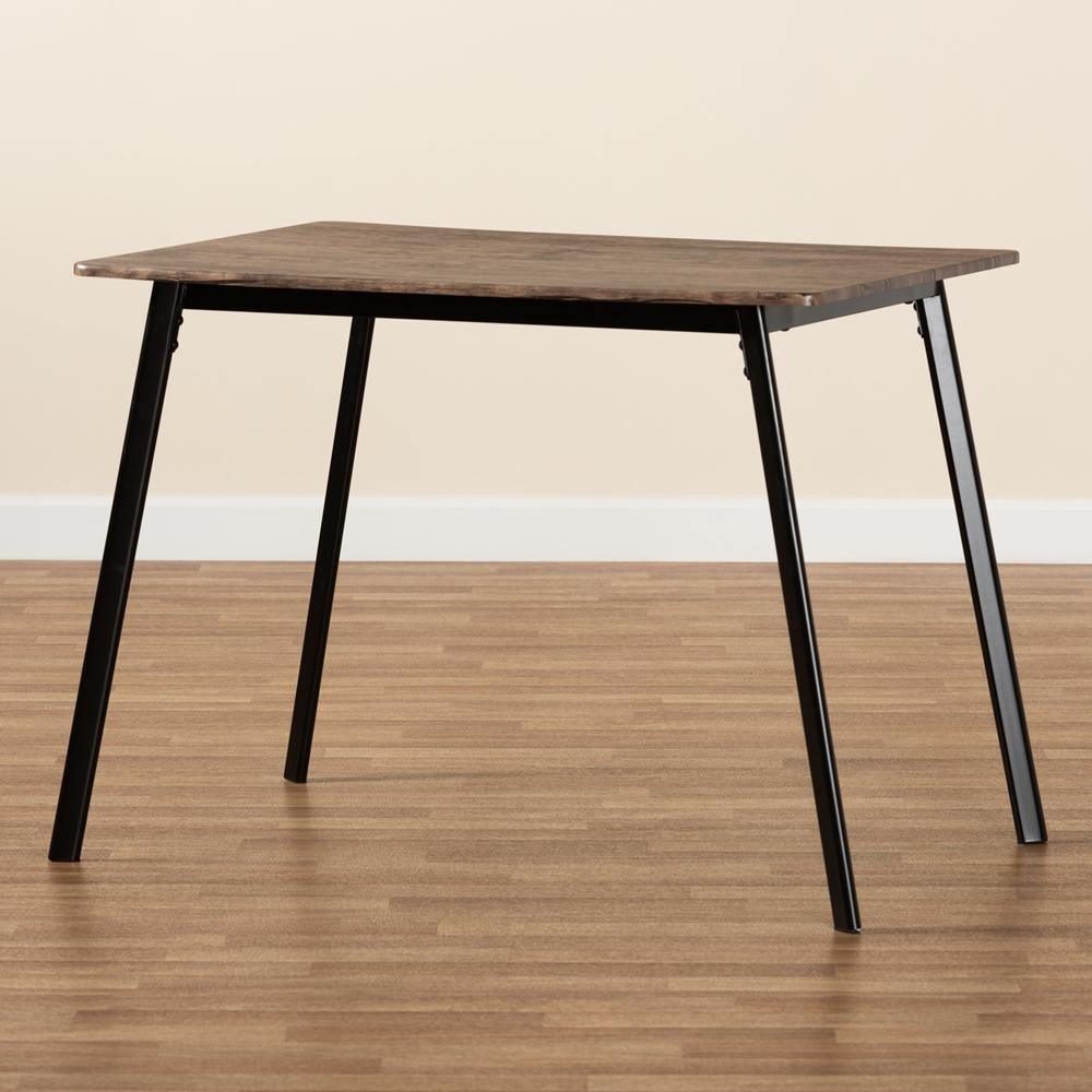 Calder Mid-Century Modern Walnut Brown Finished Wood and Black Metal Dining Table FredCo