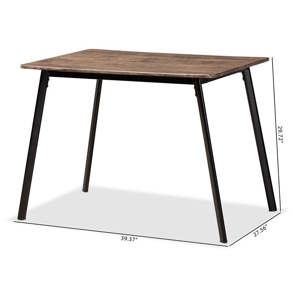 Calder Mid-Century Modern Walnut Brown Finished Wood and Black Metal Dining Table FredCo