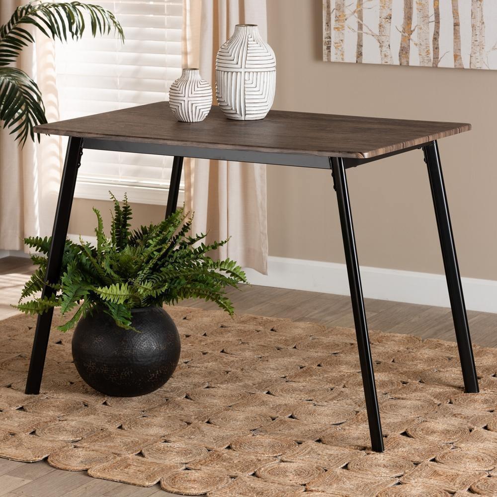 Calder Mid-Century Modern Walnut Brown Finished Wood and Black Metal Dining Table FredCo