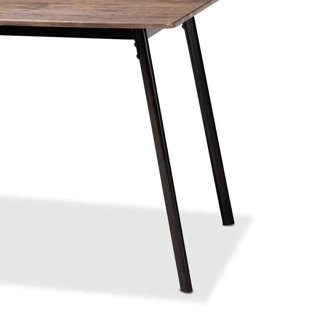 Calder Mid-Century Modern Walnut Brown Finished Wood and Black Metal Dining Table FredCo