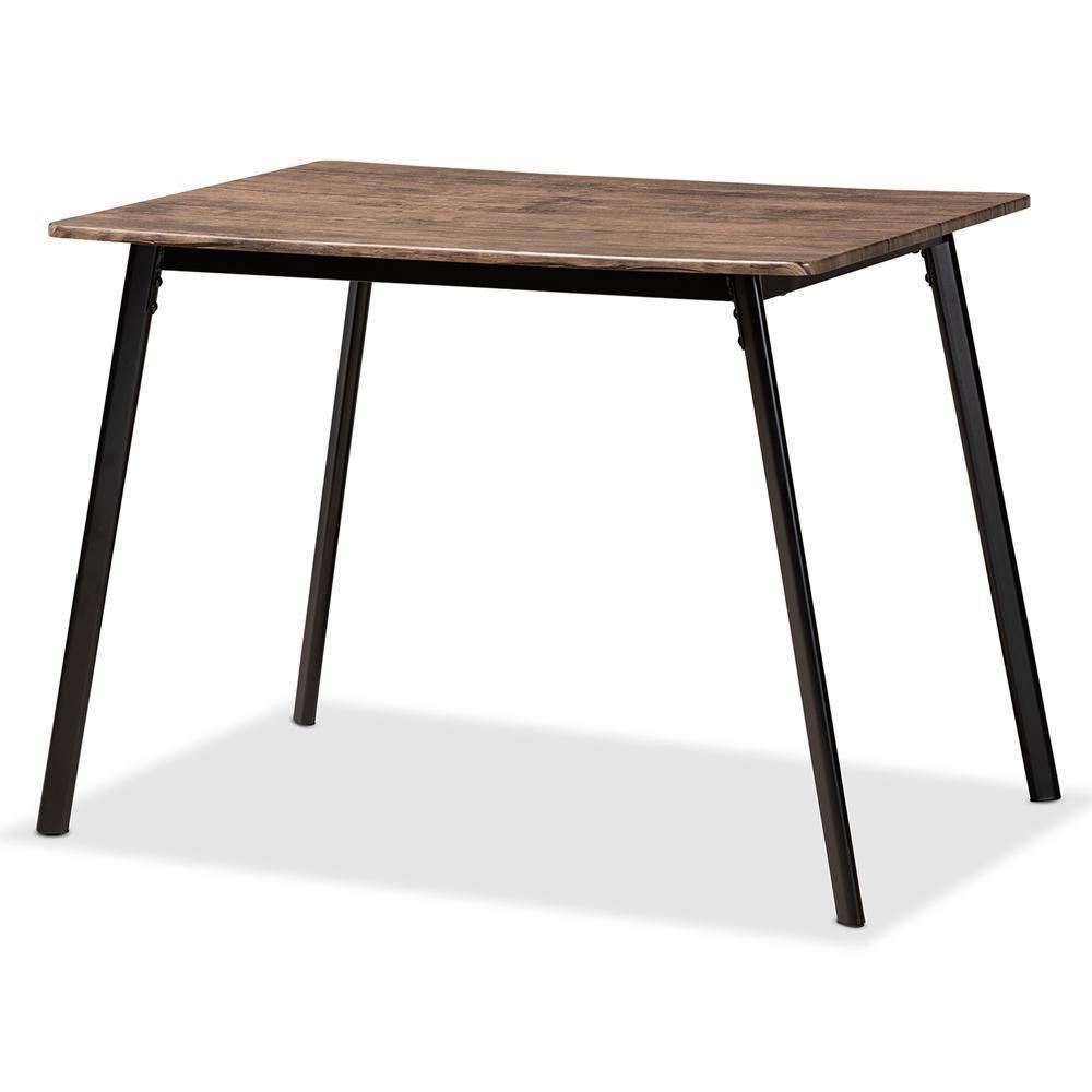 Calder Mid-Century Modern Walnut Brown Finished Wood and Black Metal Dining Table FredCo