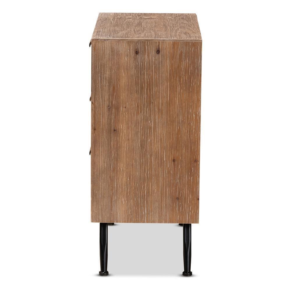 Calida Mid-Century Modern Whitewashed Natural Brown Finished Wood and Rattan 3-Drawer Storage Cabinet FredCo