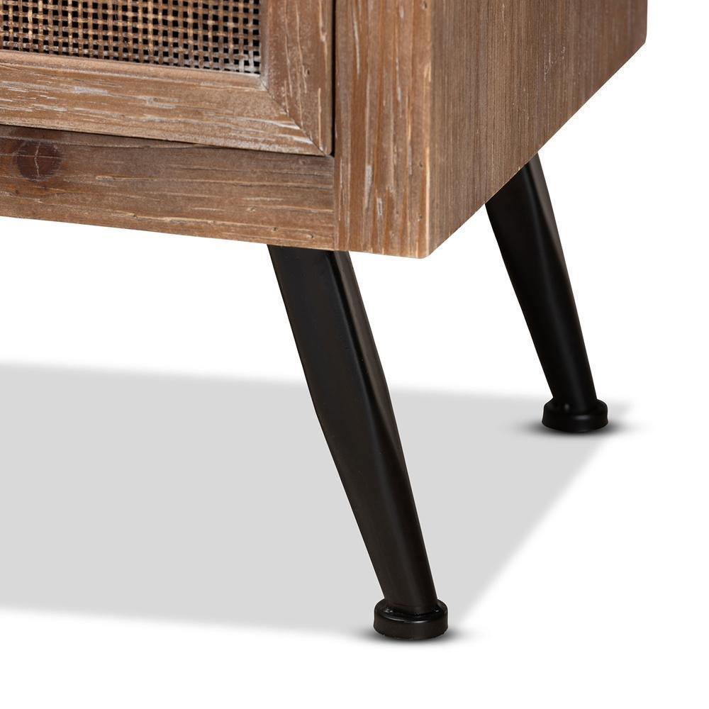 Calida Mid-Century Modern Whitewashed Natural Brown Finished Wood and Rattan 3-Drawer Storage Cabinet FredCo