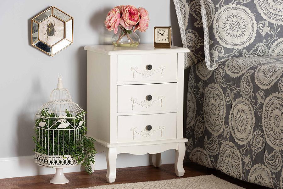 Callen Classic and Traditional White Finished Wood 3-Drawer Nightstand FredCo