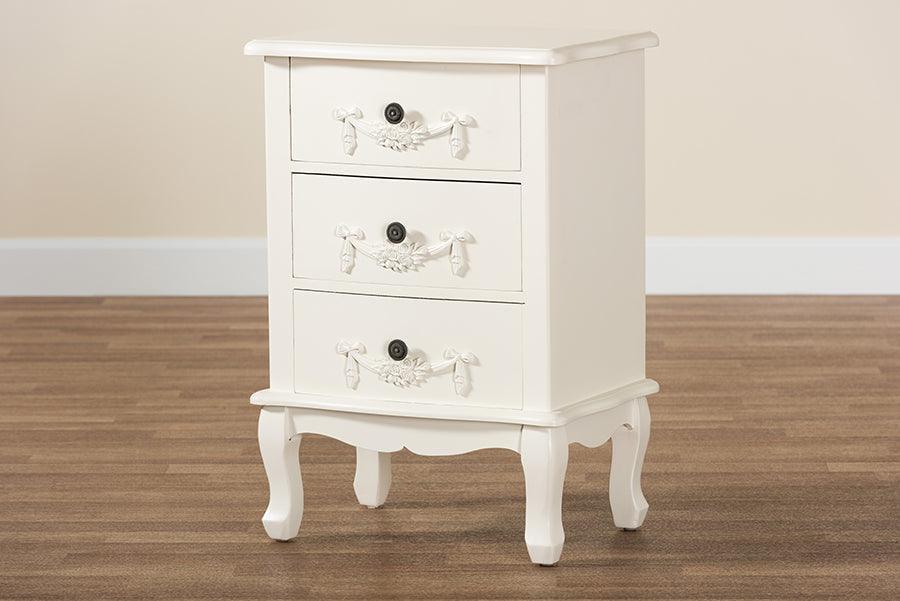 Callen Classic and Traditional White Finished Wood 3-Drawer Nightstand FredCo