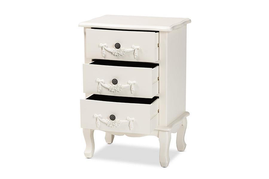 Callen Classic and Traditional White Finished Wood 3-Drawer Nightstand FredCo