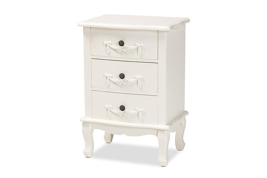 Callen Classic and Traditional White Finished Wood 3-Drawer Nightstand FredCo