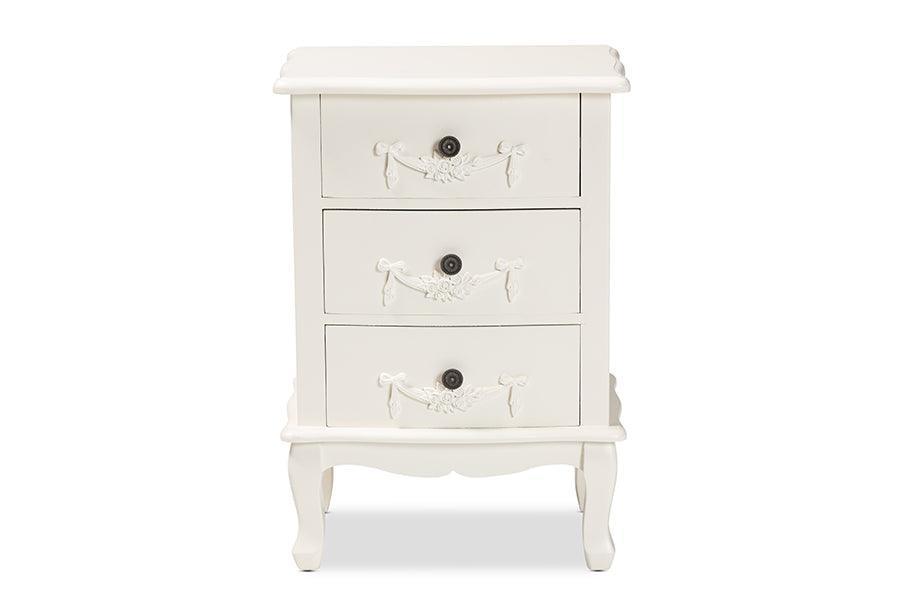 Callen Classic and Traditional White Finished Wood 3-Drawer Nightstand FredCo