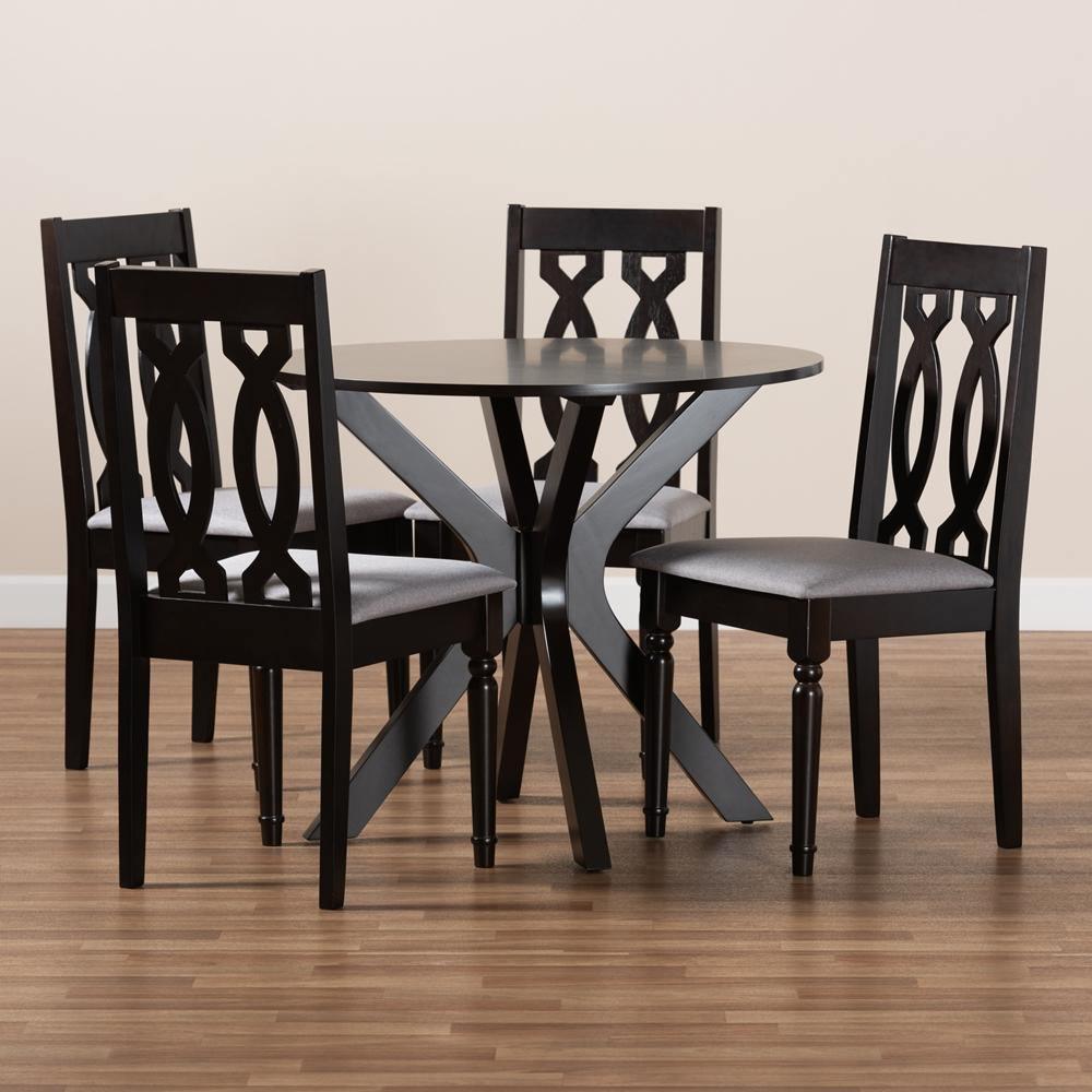 Callie Modern and Contemporary Grey Fabric Upholstered and Dark Brown Finished Wood 5-Piece Dining Set FredCo