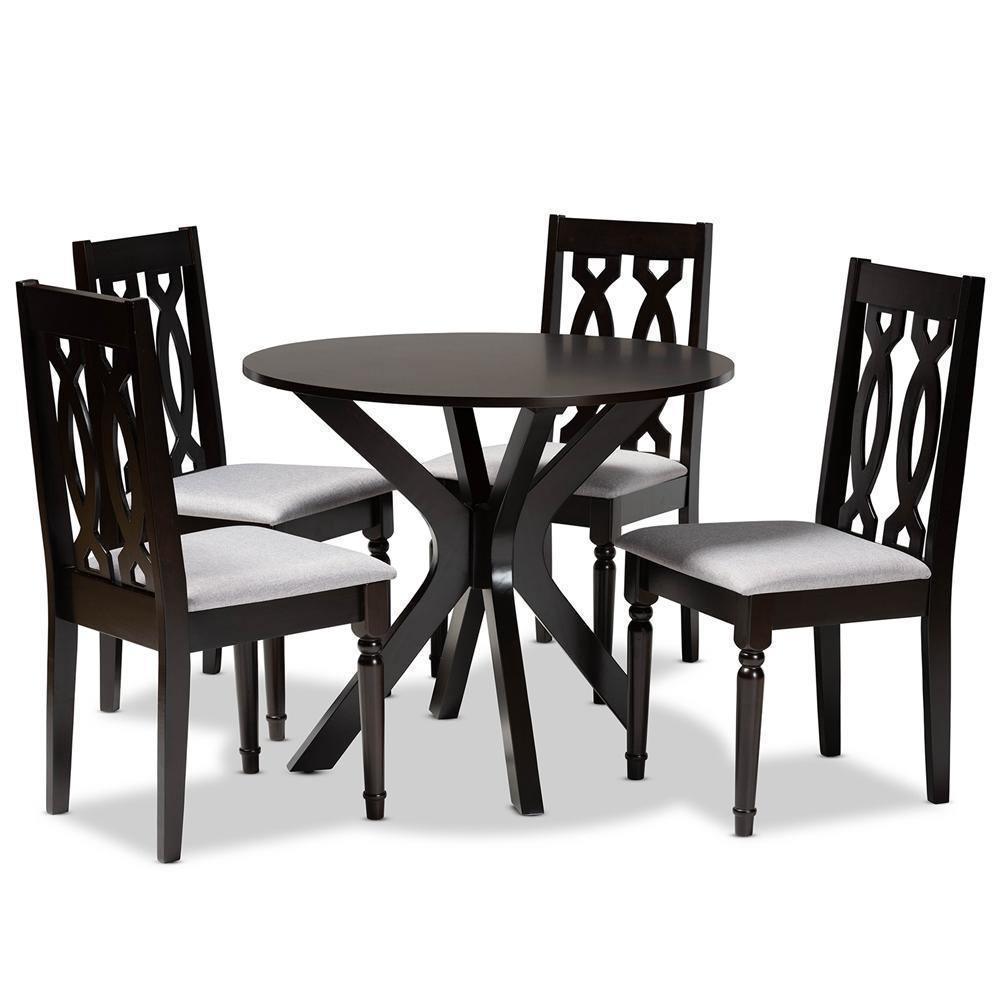 Callie Modern and Contemporary Grey Fabric Upholstered and Dark Brown Finished Wood 5-Piece Dining Set FredCo