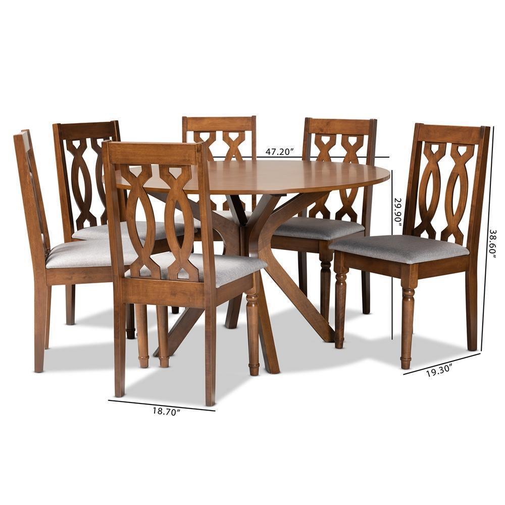 Callie Modern and Contemporary Grey Fabric Upholstered and Walnut Brown Finished Wood 7-Piece Dining Set FredCo