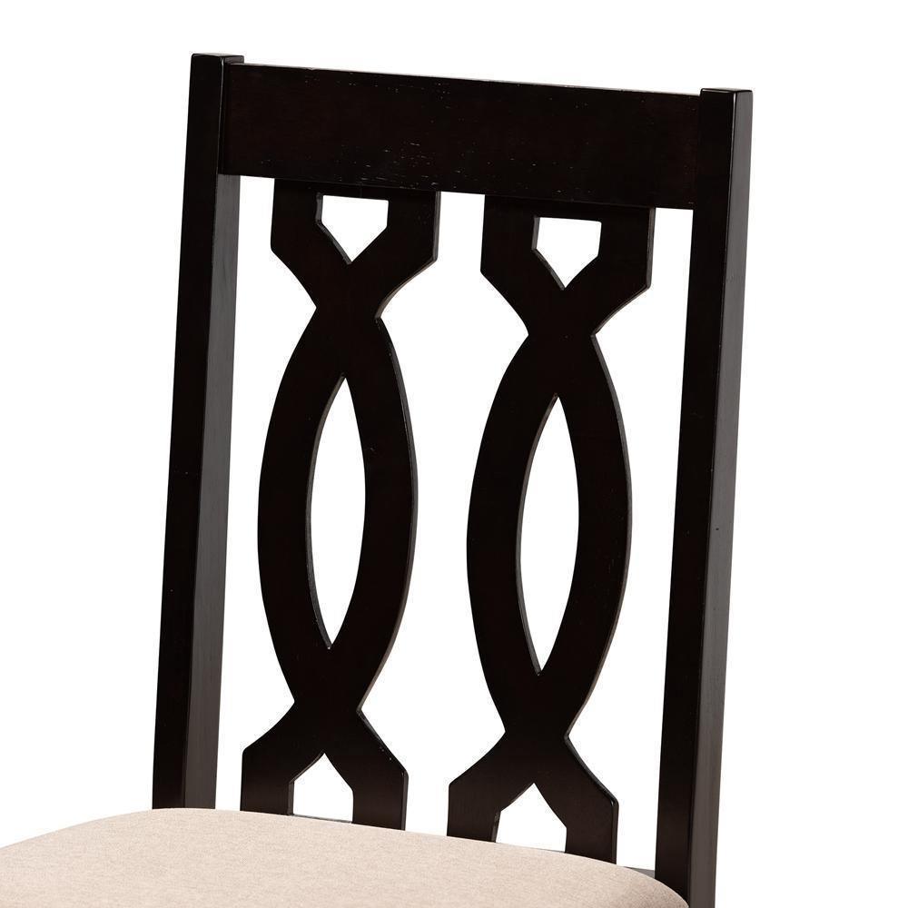Callie Modern and Contemporary Sand Fabric Upholstered and Dark Brown Finished Wood 5-Piece Dining Set FredCo