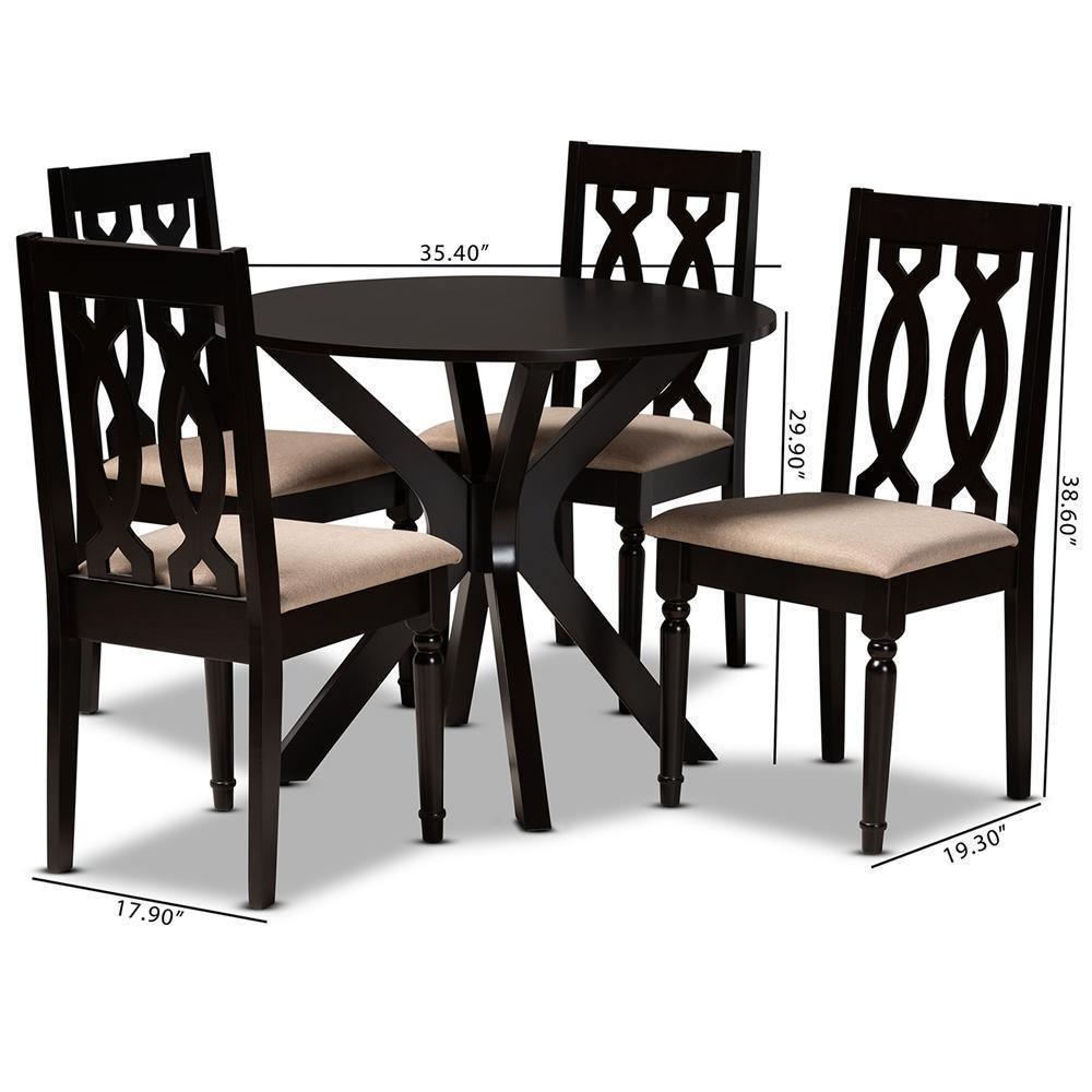 Callie Modern and Contemporary Sand Fabric Upholstered and Dark Brown Finished Wood 5-Piece Dining Set FredCo